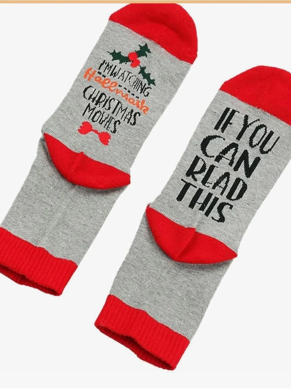 Hallmark Gray & Red Holiday Novelty Socks with Message